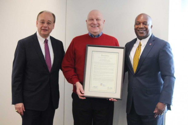 Paul Larrousse, Director of the National Transit Institute (center) is pictured with Paul Skoutelas, the new APTA CEO and former NTI Advisory Board Chair (left) and Nat Ford, APTA Chair (right). 